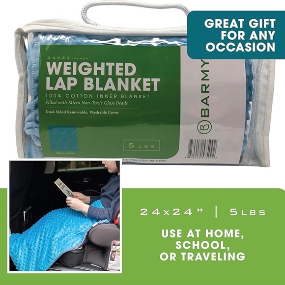 Kids Blue Weighted Lap Pad 24”x24”, 5lbs t Removable Cover Wash… - Picture 2 of 2